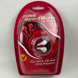 Koss Nebraska Huskers SportBuds 2 Pack Earbuds Red White Wind-up Case NCAA